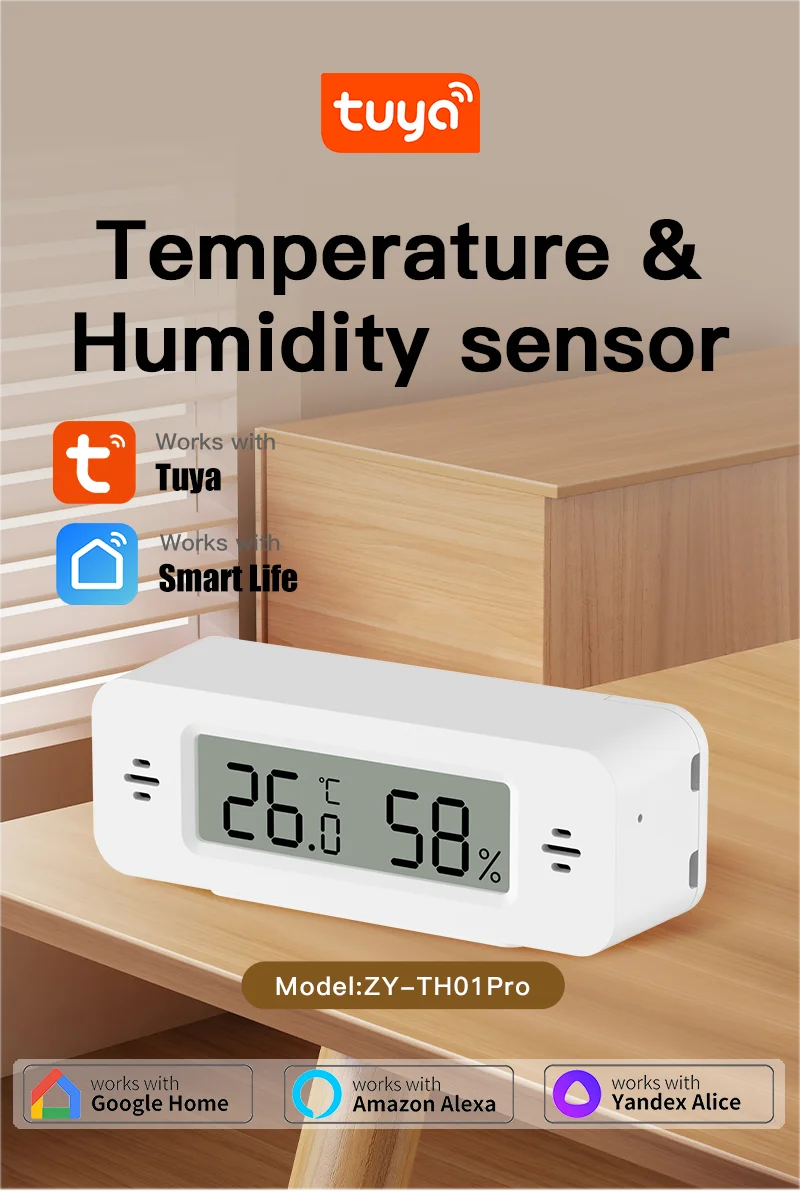 Tuya WiFi Mini Temperatur Feuchtigkeit Für Smart Home Thermometer Hygrometer APP Remote Alarm Arbeit mit Google Home Yandex Alexa Image