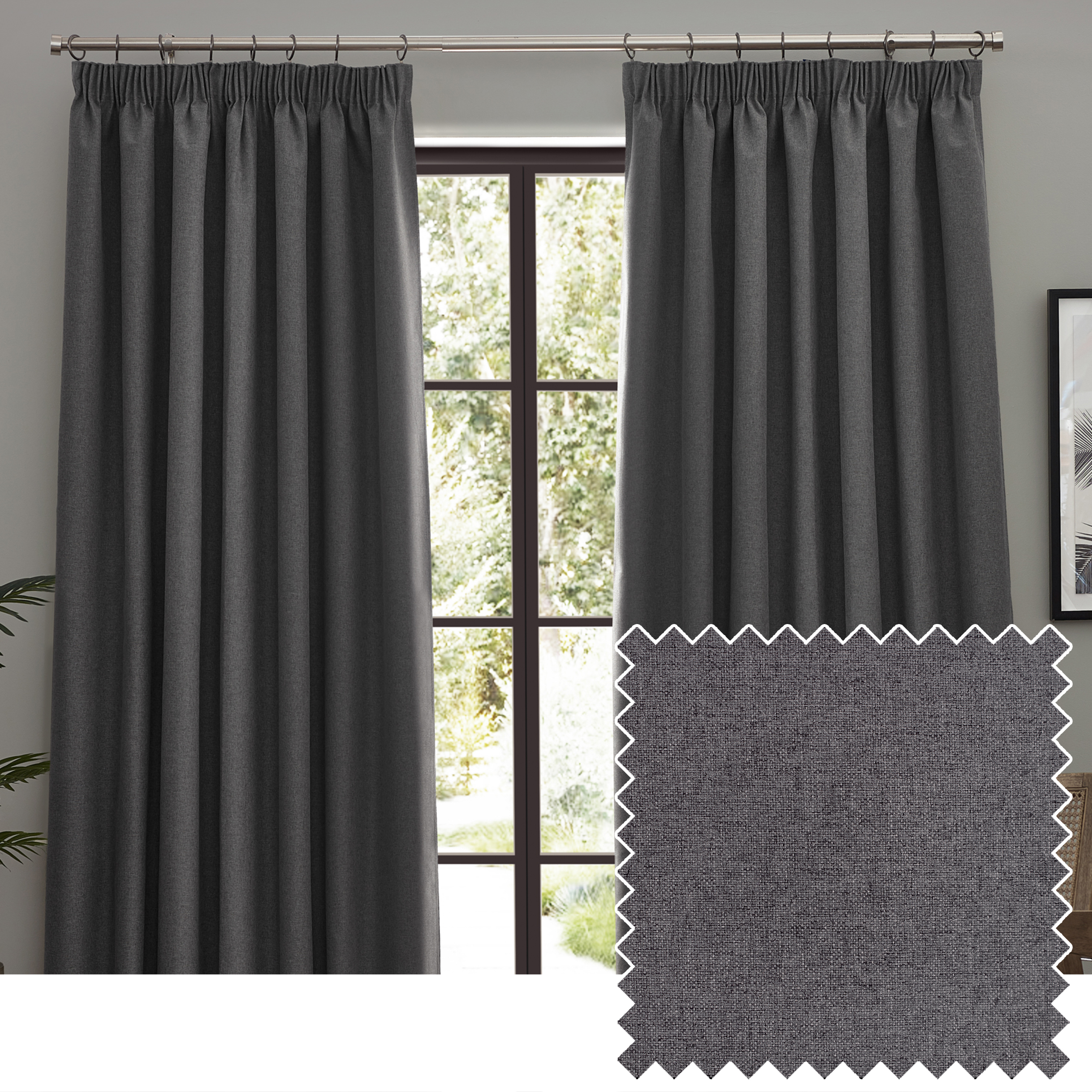 furn. Dawn Blackout Pencil Pleat Curtains - Grey - Size 117 cm x 137 cm | furn. Sale | Discount Designer Brands