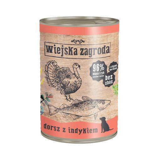 Sparpaket 24x400g Wiejska Zagroda Dog Kabeljau mit Truthahn Hundefutter nass