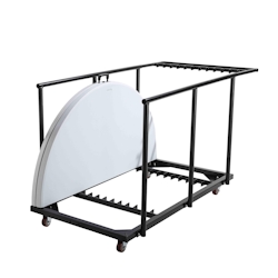 Oviala Business Rekkem Klapptische rund 150 x 150 x 74cm x13 Weiß und Transportwagen 150 x 78 x 83cm Grau Image