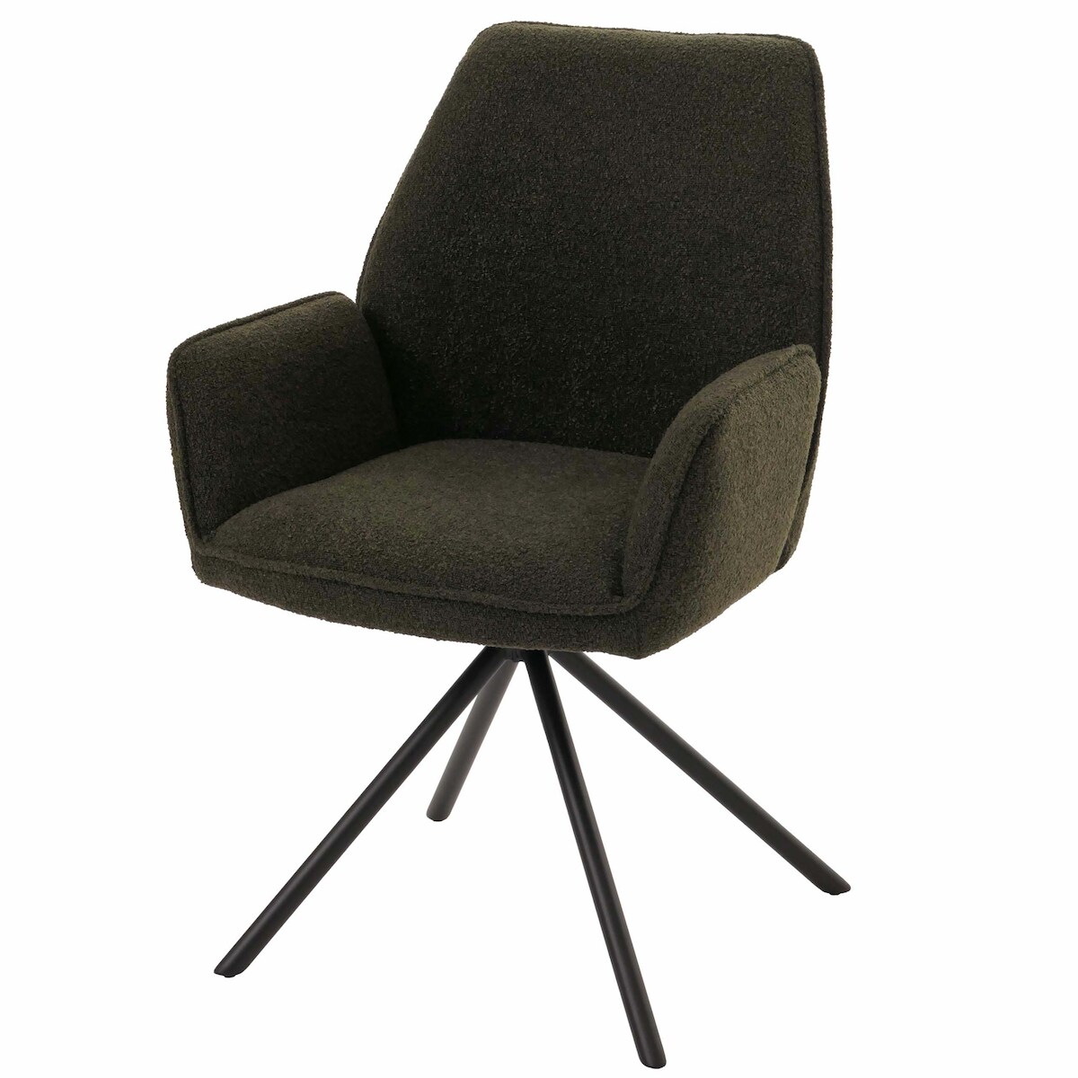 Mendler Esszimmerstuhl HWC-G67, Küchenstuhl Stuhl Armlehne, drehbar Auto-Position, Stoff/Textil Bouclé Öko-Tex MVG ~ olivgrün Image