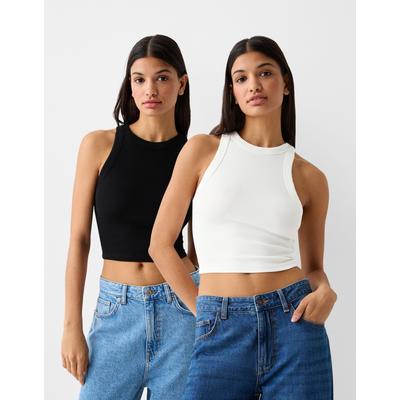 Bershka 2-Pack Of Sleeveless Ribbed T-Shirts Women L Multicolored