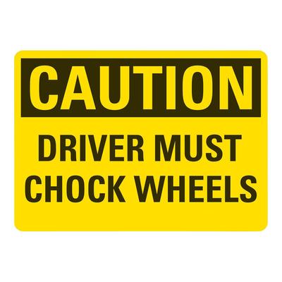 Lavex 14" x 10" Engineer-Grade Reflective Adhesive Vinyl "Caution / Driver Must Chock Wheels" Safety Label