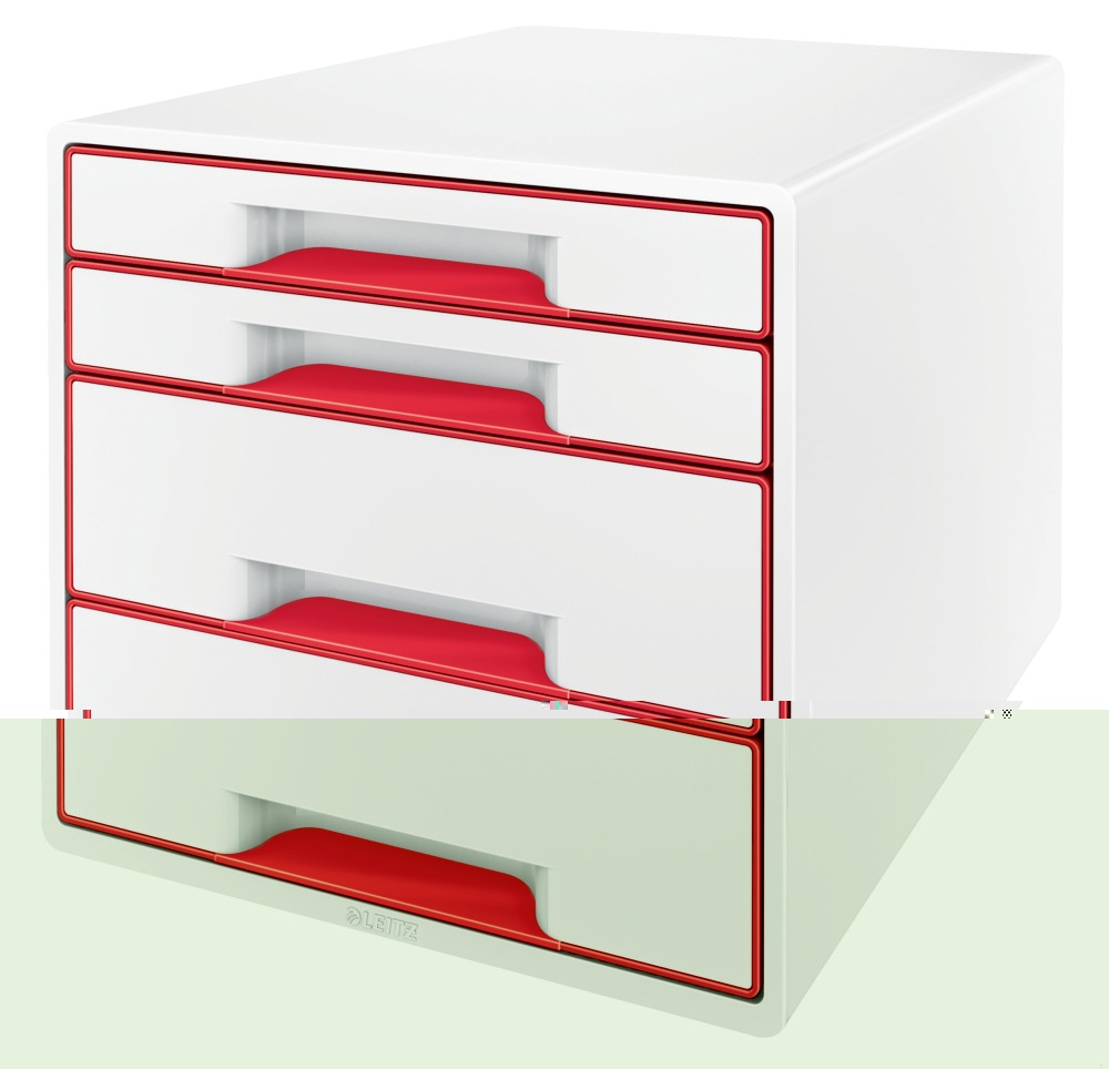 LEITZ Schubladenbox Wow Cube 4 Schubladen PS perlweiß/rot Image