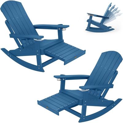 WINSOON HIPS Outdoor Rocking Chair with Adjustable Backrest and Retractable Ottoman-Set of 2