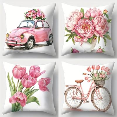 TEMU 4pcs, Pink Themed Pillowcase, 17.72 * 17.72 Inches, Suitable For Home And Outdoor Sofa Decoration, Home Accessories, Living Room Sofa, Bedroom Zipper Pillowcase, (excluding Pillow )