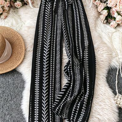 TEMU Stripe Print Tie Waist Pants, Elegant Wide Leg Pants For , Women's Clothing Image