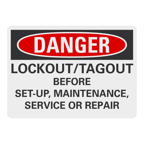 Lavex 14" x 10" Non-Reflective Adhesive Vinyl "Danger / Lockout/Tagout Before Set-Up, Maintenance, Service Or Repair" Safety Label