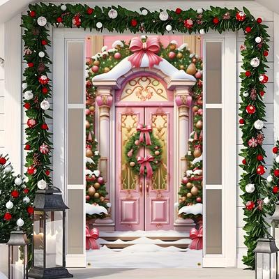 TEMU 2d Door Banner, Christmas Castle Welcome Door Banner - Pink, Polyester, 70.8x35.4 Inches - Home & Party Decorations, New Year Decorations, Wall Hanging Image