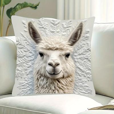 TEMU 1pc, Short Plush Pillowcase, Double-sided Printed 18x18inch, Sneaky Llama , Merry Chirstmas, Winter Style, Living Room, Bedroom Home Decoration, No Pillow Kekea794 Image