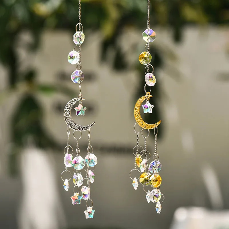 1-teilig, Silber-Gold-Mond-Pentagramm, Fenster- und Gartendekoration, Kristall-Anhänger, Sonnenschein-Fänger Image
