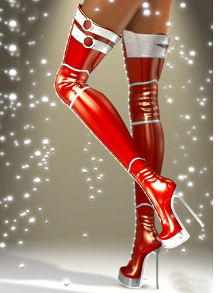 Rot Über Knie Hohe Plattform Stiefel Dünne High Heel Runde Kappe Mode Sexy Kühlen 2025, Winter Große Größe Frau Schuhe Zapatillas Mujer