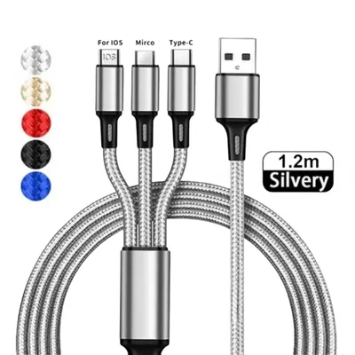 3-in-1-USB-Schnellladekabel Typ C Micro IOS Multi-Ladekabel für iPhone Huawei Samsung Nylon geflochtenes Kabel Image