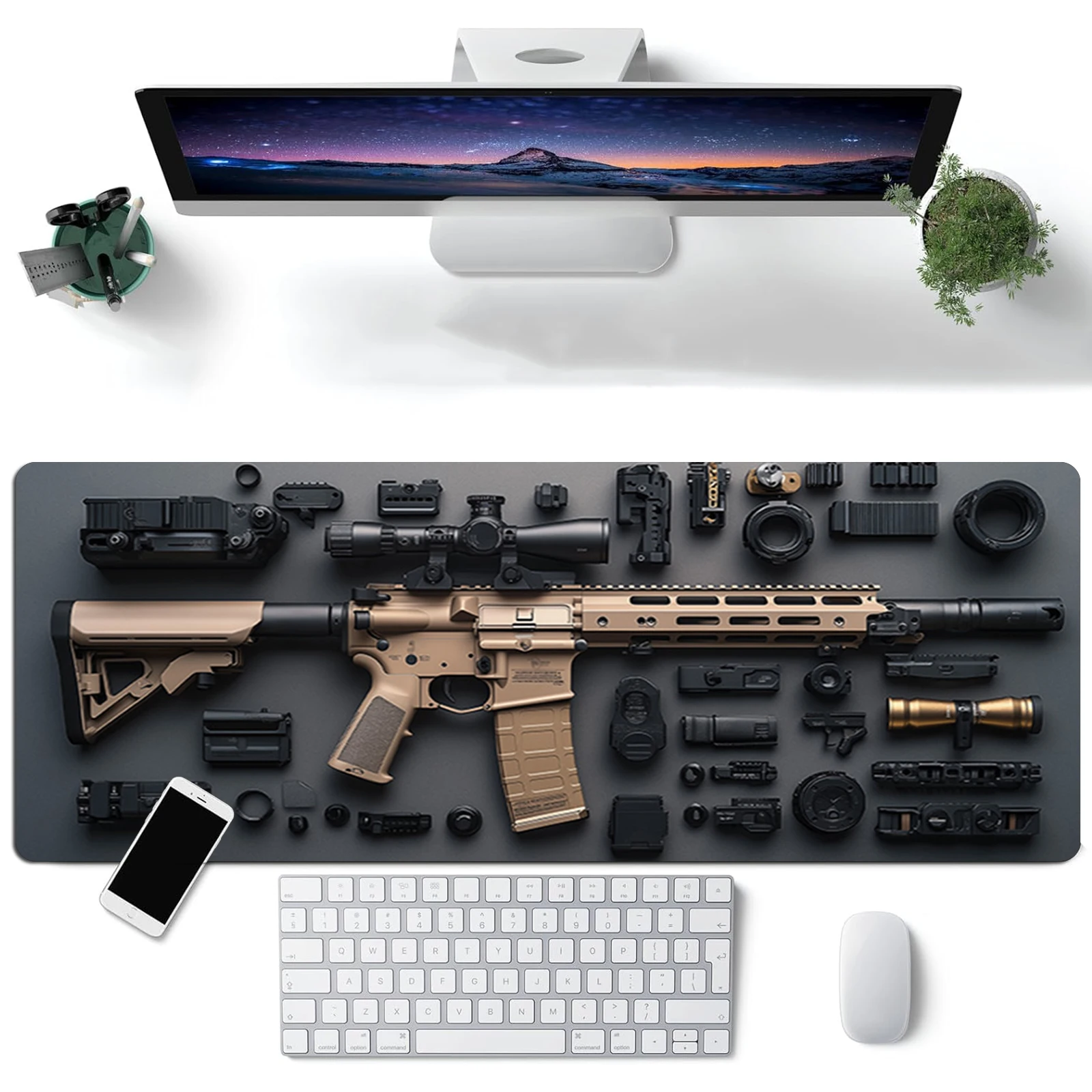 Super Cool Gun Modell Tastatur-Mauspad, Schreibtischunterlage, 3D-Gaming-Mauspad, Geschenk-Mauspad mit rutschfester Gummiunterseite und genähten Kanten Image