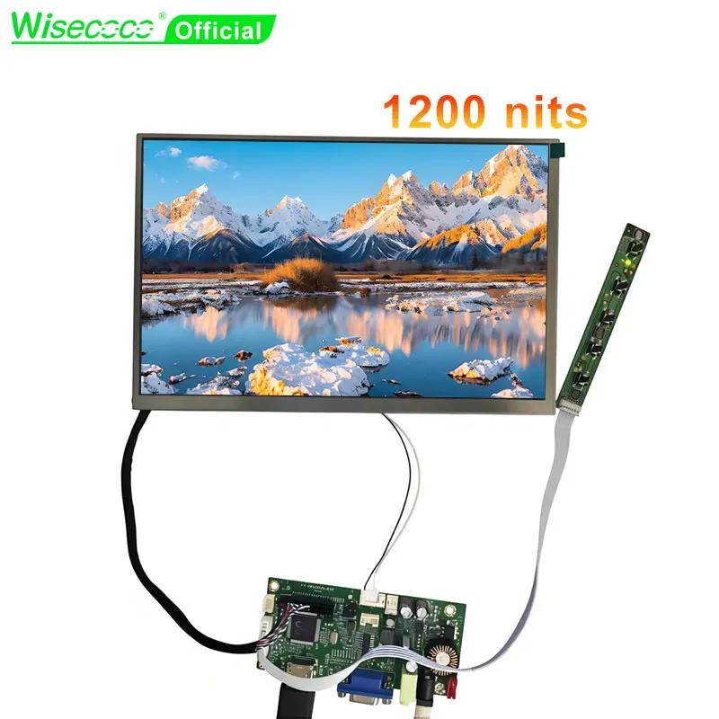 Wisecoco 10,1 Zoll Touchscreen x Nits Sonnenlicht lesbares LCD-Display mit hoher Helligkeit und HDM-I-VGA-Treiber platine Image