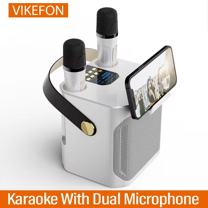 360-Grad-Stereo-Surround-Karaoke mit Dual-Mikrofon, leistungsstarker Bluetooth-Lautsprecher, Boombox, tragbarer, wasserdichter, kabelloser Subwoofer Image
