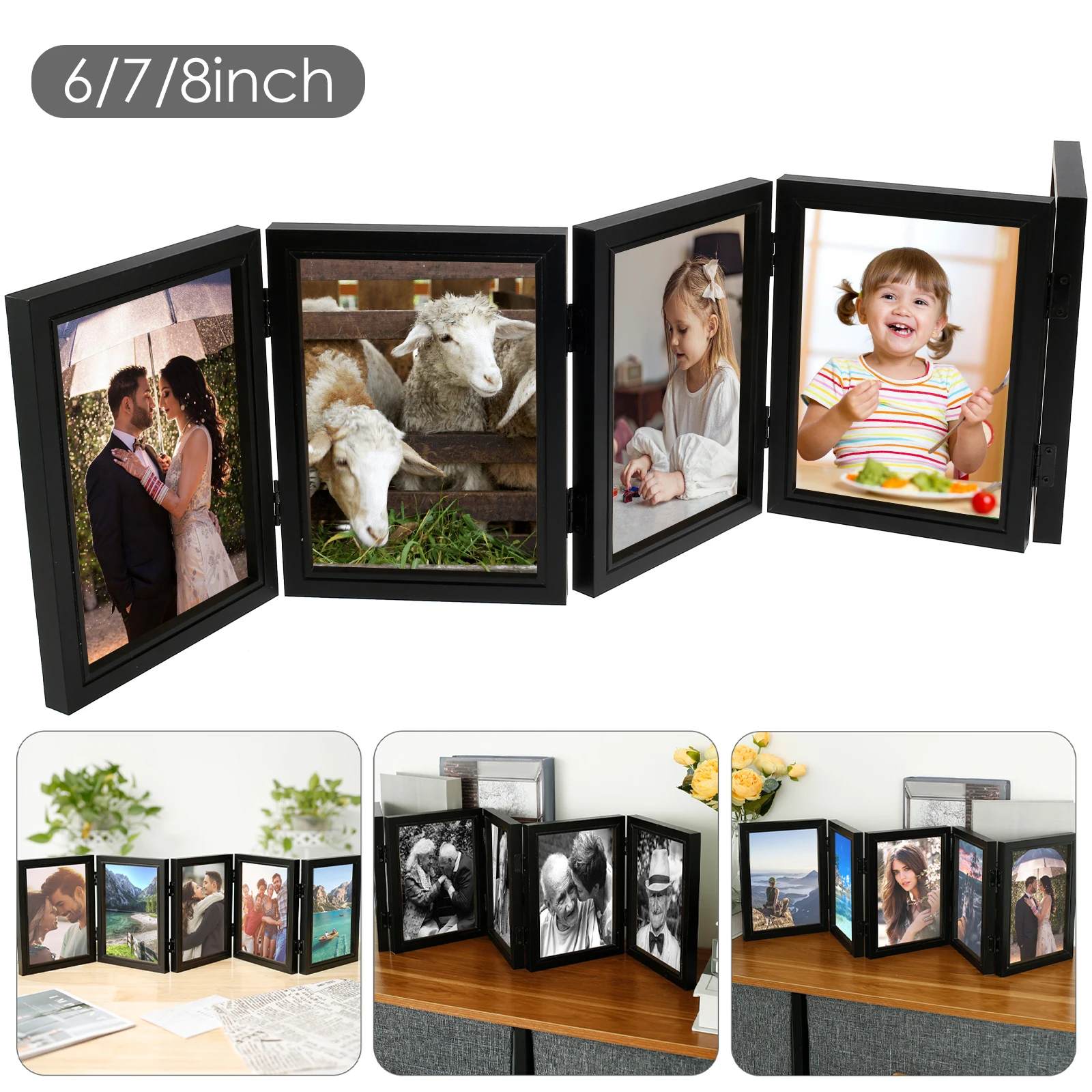 Klappbarer Bilderrahmen mit Glas 5 Fotos klappbarer Foto rahmen 180 ° faltbarer Schreibtisch bilderrahmen staub dichtes klappbares Klapp bild Image