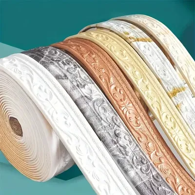 3D selbstklebende Wandrandstreifen, wasserdichte Wandverkleidung, Linie, Tapete, Sockel, Rand, Heimdekoration, TV-Hintergrund, Wandaufkleber Image