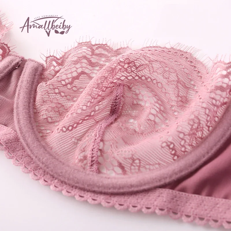 Ultradünner Spitzen-BH und Höschen, sexy Dessous-Unterwäsche-Set, Perspektive, Versuchung, sexy, durchsichtiges BH-Set, französischer BH, Rosa 2024 Image