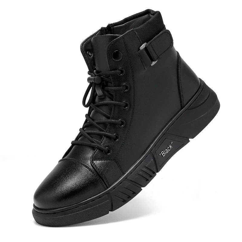 Schwarz Leder Männer Stiefeletten Winter Outdoor Casual Schuhe Keine-slip High Top Männliche Arbeit Schuhe Hohe Quanlity Licht mann Chelsea Stiefel