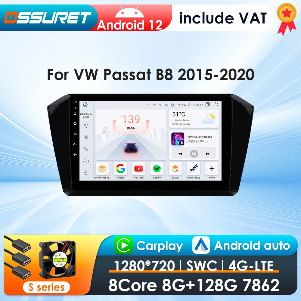 10'' Android13 Auto Radio Für VW Volkswagen Passat B8 2015-2020 Auto Multimedia GPS Carplay Intelligente Bildschirm autoradio 360Kamera Image