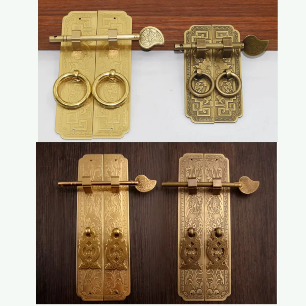 1 Satz antike Türgriffe aus reinem Kupfer Kit Retro chinesischen Stil Tor zieht Möbel Image