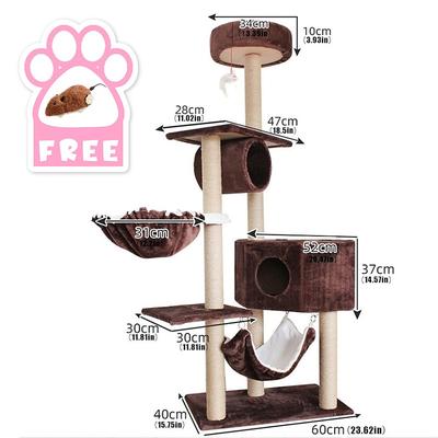 61 Inches Cat Tree/Cat Tree House and Towers for Large Cat/Cat Climbing Tree with Cat Condo/Cat Tree Scratching Post/Perches/Hammock, Multi-Level Large Cat Tree