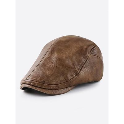 Stylish Brown Faux Leather Flat Cap with Vintage Finish Perfect for Casual and Dressy Occasions