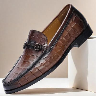 Stylish Brown Leather Loafers with Crocodile Pattern and Bit Detail for Men Perfect for Casual and Business Casual