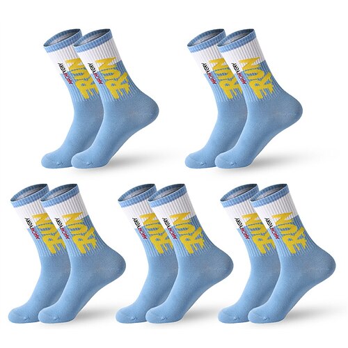Herren 5 Paare Mehrfachpackungen Socken Socken Stricken Laufsport Socken Freizeitsocken Schwarz Weiß Farbe Farbblock Buchstabe Urlaub Sport Natur Täglich Grundlegend Mittel Frühling Herbst Modisch Image