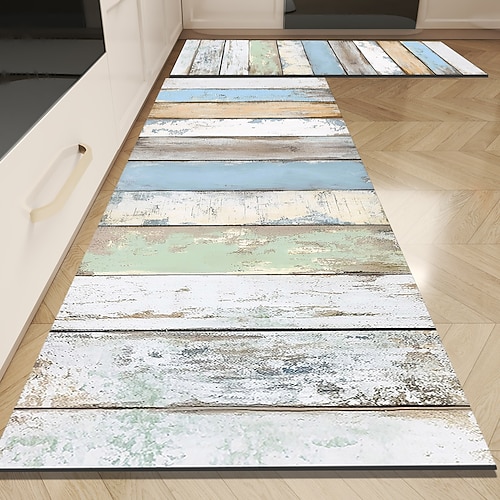 Vintage-Teppich in Holzoptik, Küchenmatte, rutschfeste, ölfeste Bodenmatte, Wohnzimmerteppich, Indoor-Outdoor-Matte, Schlafzimmerdeko, Badezimmermatte, Eingangsteppich, Türmatte Image