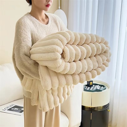 Kunstfelldecke, antistatischer, weicher, wärmender Flanell-Steppbezug, gemütliche Decke, luxuriöse Kunstfell-Überwurfdecke, dekorative Weihnachts-Couchdecke für Couch, Bett, Stuhl, Sofa, Image