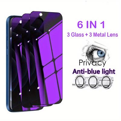 TEMU 6in1 [3pcs Anti Privacy Protection Glass + 3pcs Camera Lens] 9h Anti Tempered Glass For 15 14 Pro Max 14 15 Plus 15pro/14pro/16pro Screen Protector Film