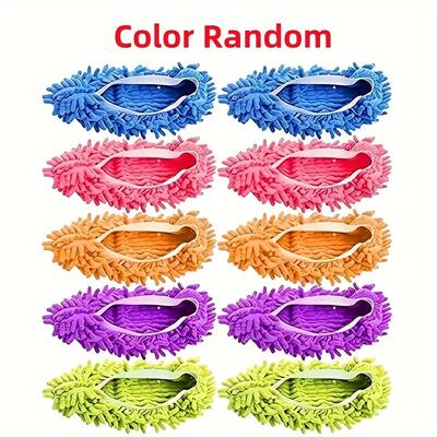 TEMU 10pcs Lazy Mop Slippers – Reusable, Detachable, Washable – Chenille Dust Mop Shoes Cover For Floor Cleaning – No Electricity Household Cleaning Tool For Living Room, Bedroom Image