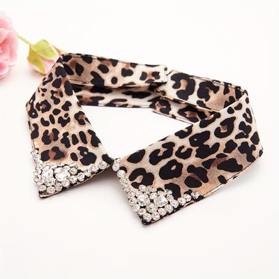 TEMU Leopard Print Rhinestone Embellished Women's Detachable Faux Collar, Polyester Knit, Hand Washable - 1 Piece