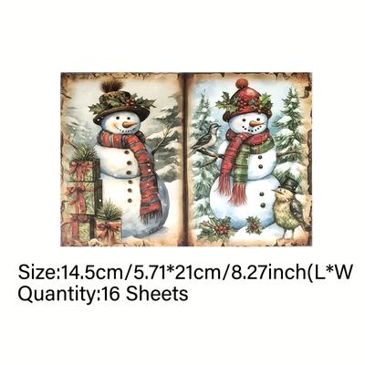 TEMU Vigus10pcs Vintage Christmas Scarf Snowman Description Trash Diary Magazine Thin Hand Account A5 Size Paper, Vigus