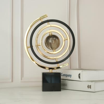 TEMU Modern Abstract Metal Sculpture With 360- Degree Rotation - Black & Golden, For Home Decor Image