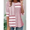Tunique T-Shirt Femme Mode Décontractée Impression Manches Longues Tops Normaux Col Rond Quotidien Rose Bleu Gris Printemps Automne