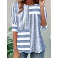 Tunique T-Shirt Femme Mode Décontractée Impression Manches Longues Tops Normaux Col Rond Quotidien Rose Bleu Gris Printemps Automne