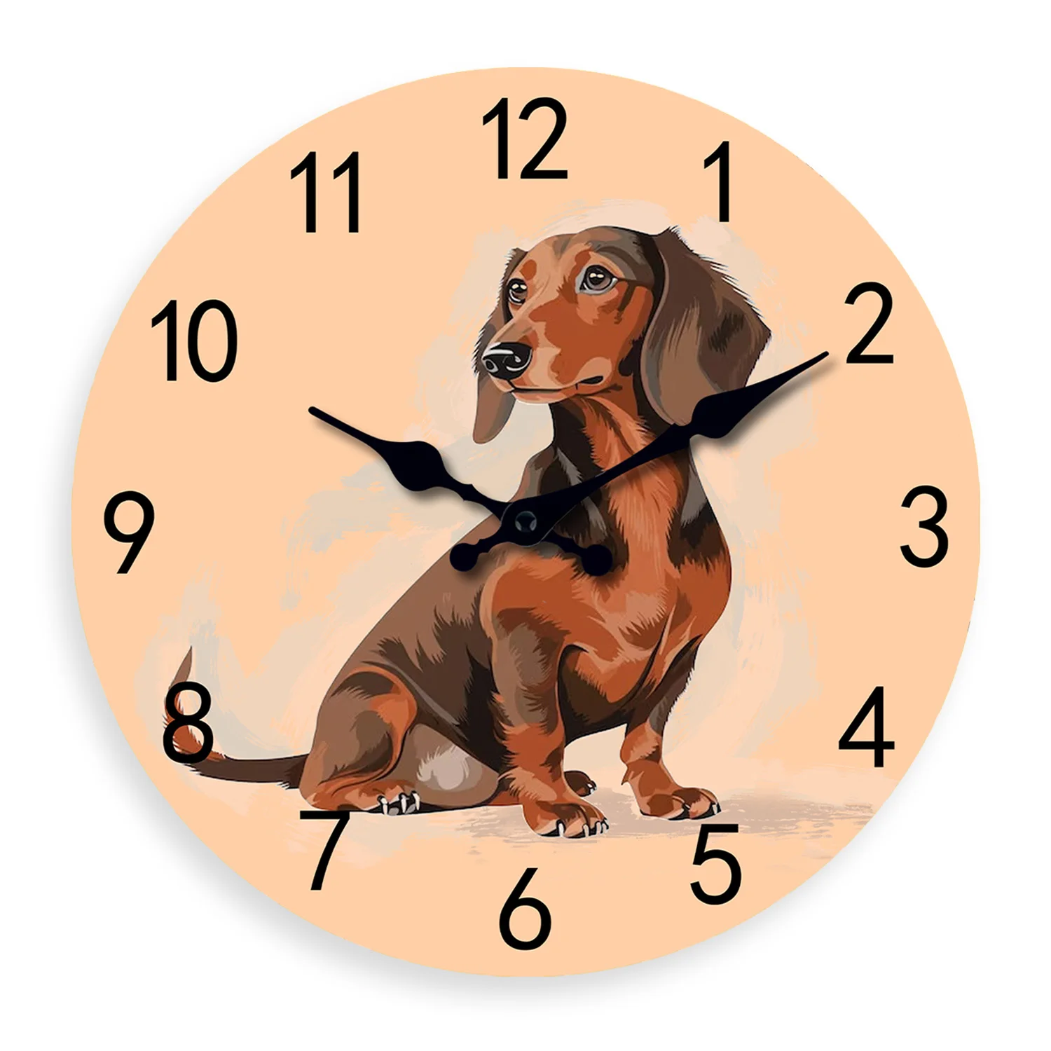 Kreative Dackel Dackel Muster Holz Wanduhr Wohnzimmer Schlafzimmer Küche Home Dekoration Wanduhr Stille Quarzuhr Urlaub Geschenk 10 Zoll 12 Zoll 14 Zoll 16 Zoll (Keine Batterie) Image