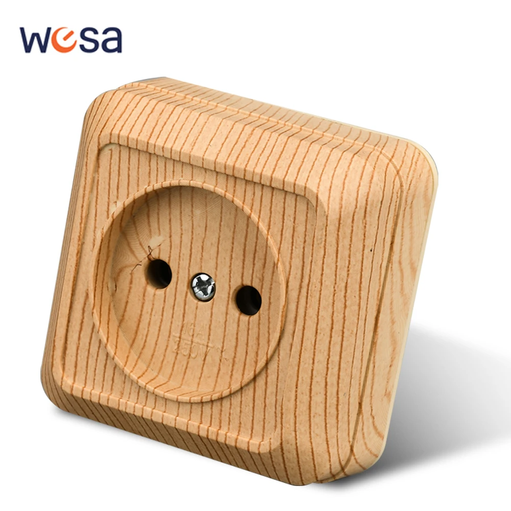 Wesa Holz Wand halterung Steckdose EU Standard elektrische Steckdose Vintage Imitation Holz farbe Steckdose flamm hemmenden Kunststoff