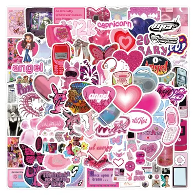 120 Stück Retro Rosa Y2K Aufkleber für Koffer Skateboard Laptop Gepäck Telefon Auto Styling DIY Image