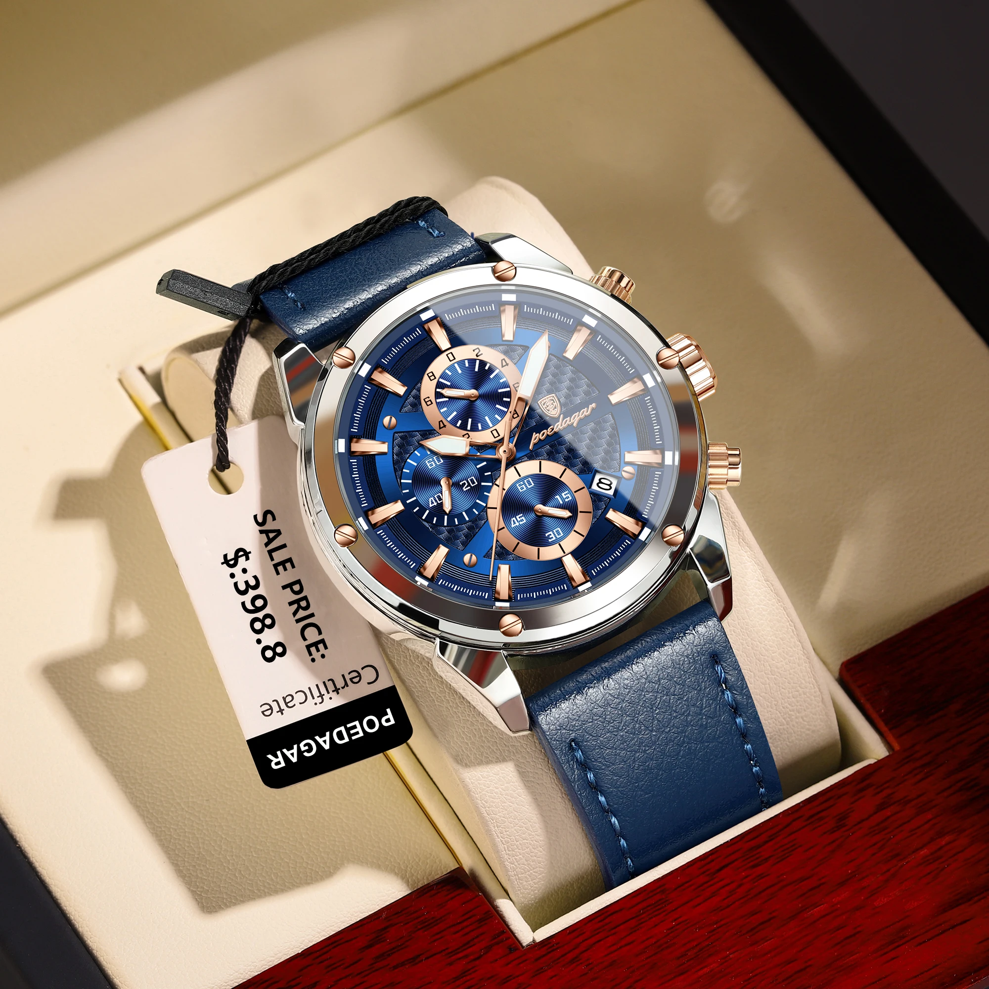 POEDAGAR Luxus Quarz Mann Uhr Chronograph Datum Leder Uhren für Männer Wasserdicht Leucht Militär herren Uhr Reloj Hombre Image
