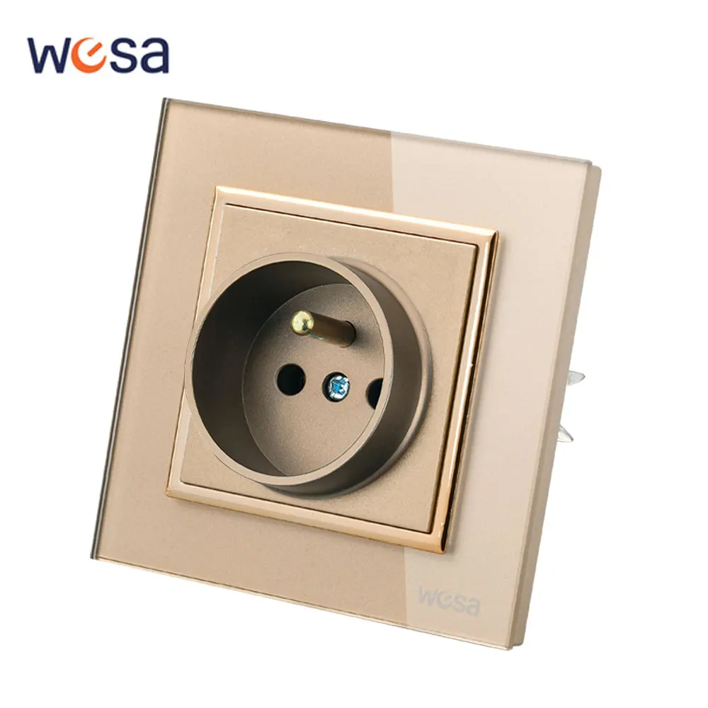 WESA Frankreich Kristall gehärtetes Glas Panel Gold Wand eingebettete Steckdose Steckdose Steckdose mit flammhemmendem Boden Image
