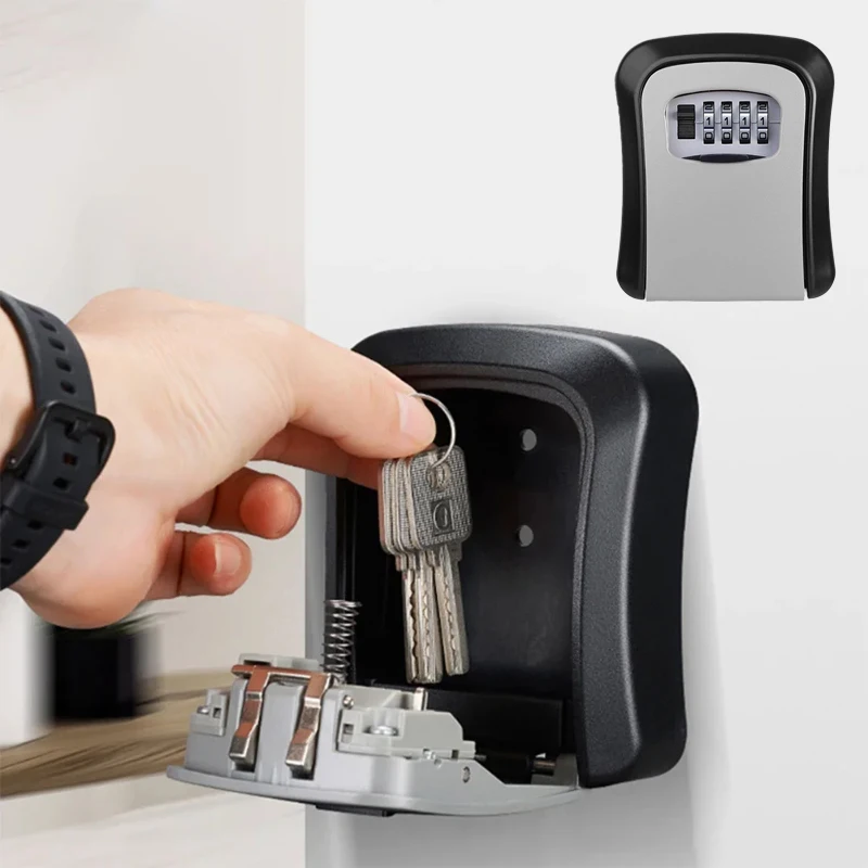 An der Wand montierter Schlüsselkasten aus Metalllegierung, Schlüsselsafe, wetterfest, 4-stellige Zahlenkombination, Schlüsselaufbewahrung, Sicherheitsschließfach für drinnen und draußen