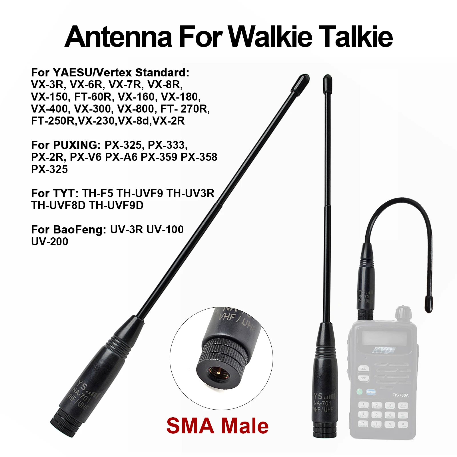 NA-701 Walkie-Talkie-Antenne mit großer Reichweite, VHF/UHF (144/430 MHz), mit SMA-Stecker für Wouxun KG-UV6D TYT UV380 Yaesu VX-6R Radios Image