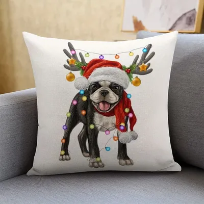 1pc Boston Terrier mit Weihnachten Kissen bezüge Bauernhaus festliche Kissen bezug für zu Hause Wohnzimmer Bett Couch Sofa Dekorationen Image
