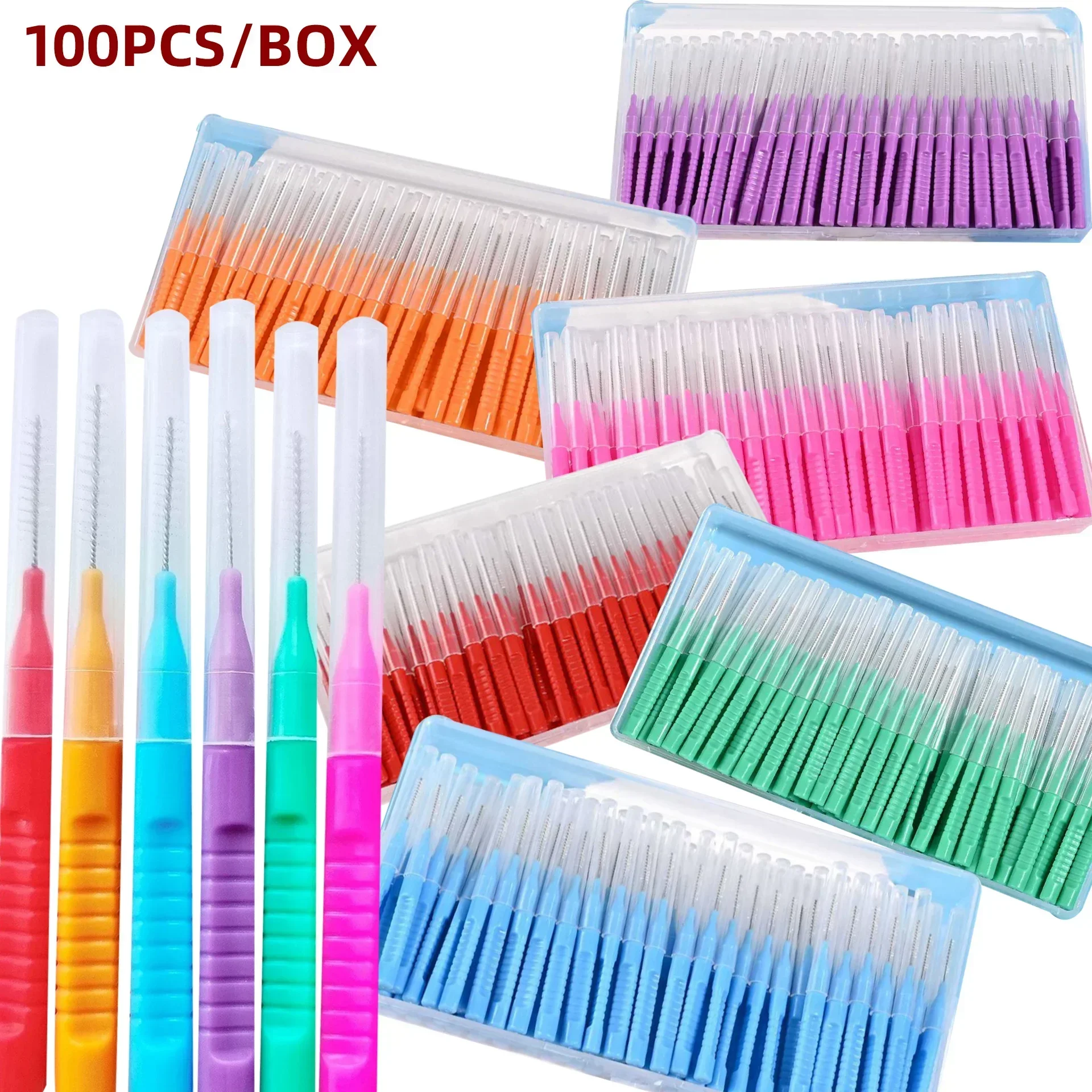 200/600pcs 0,6-1,2mm Inter dental bürsten Gesundheits wesen Zahn Push-Pull entfernt Lebensmittel und Plaque bessere Zähne Mundhygiene-Tool Image