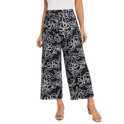 Plus Size Women's Stretch Knit Wide Leg Crop Pant by The London Collection in Black Floral (Size 12) Pants