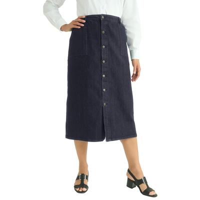 Plus Size Women's True Fit Button-Front Midi Skirt by Jessica London in Indigo (Size 12 W)
